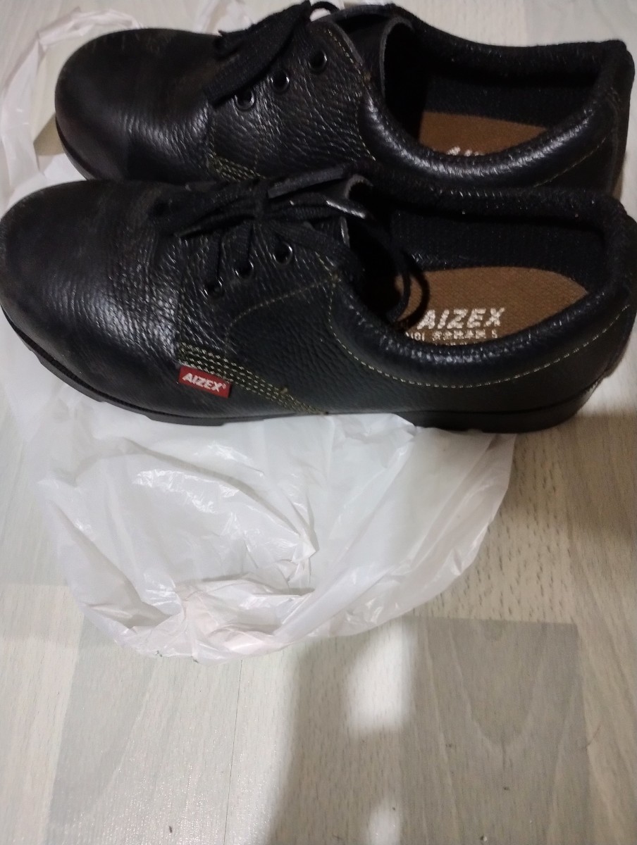 AIZEX レザー 安全靴 短靴 希少サイズ プレーン トゥ レザー レザーシューズ 革靴 24.5cm EEE Simon　しもん 黒_画像2