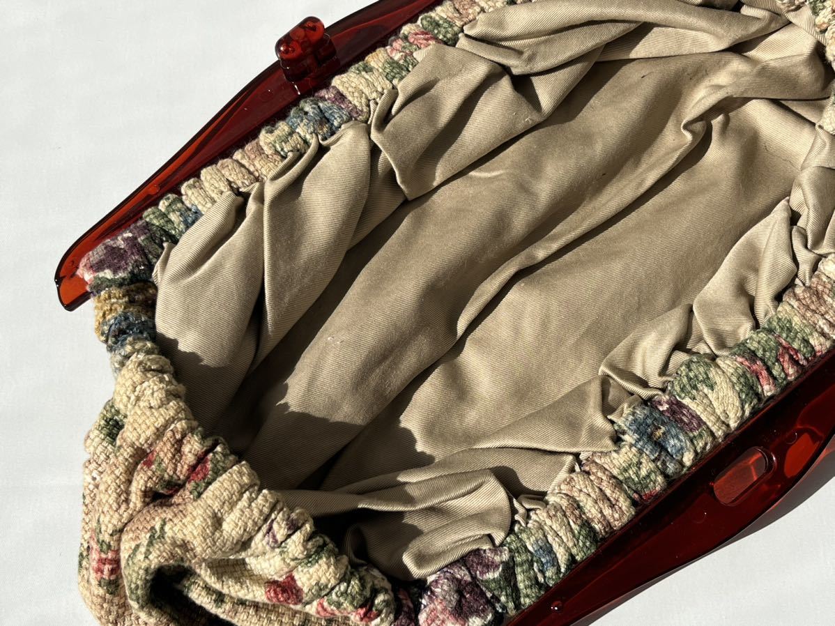 ヴィンテージ フランス 美しいフローラルパターンのクラッチバッグ vintage bag beautiful floral France_画像5