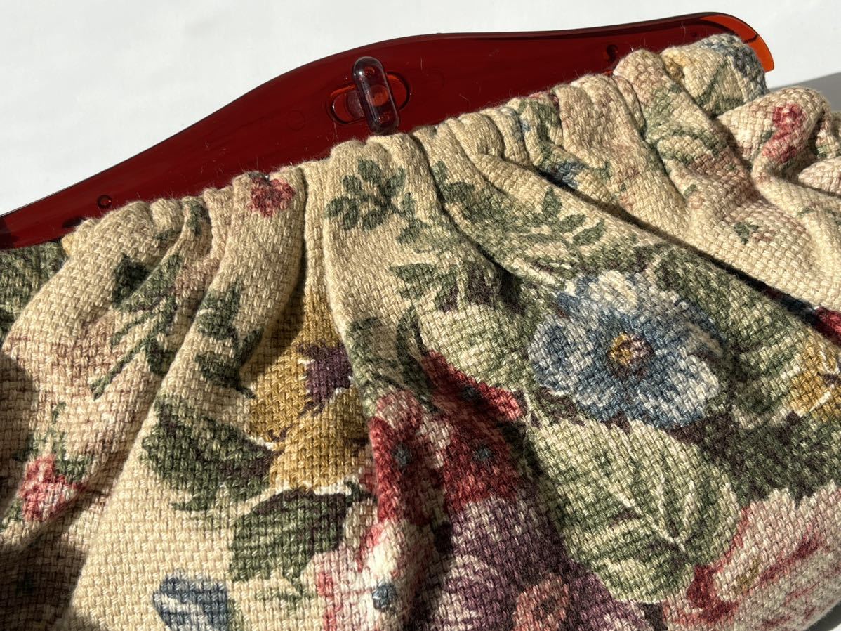 ヴィンテージ フランス 美しいフローラルパターンのクラッチバッグ vintage bag beautiful floral France_画像4