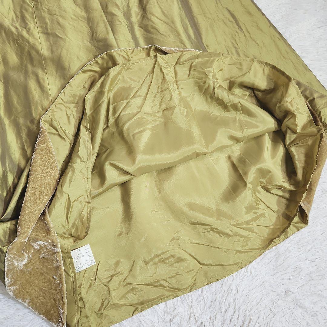 LAURA ASHLEY 絹シルク100%・裾ベロア・マキシ丈スカート 表記サイズ9号 M うぐいす色っぽい色味 ロング丈82575_画像6