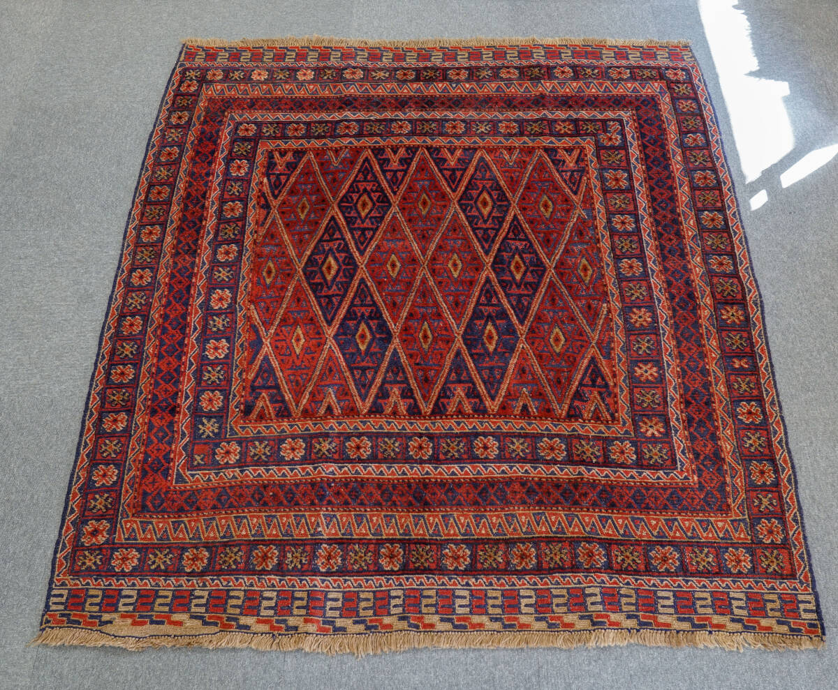 178×166cm【アフガニスタン の マシュワニ手織り キリム 手織り絨毯】
