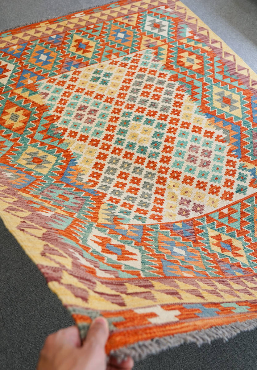 213×149cm【 アフガニスタン手織りキリム】手織り絨毯