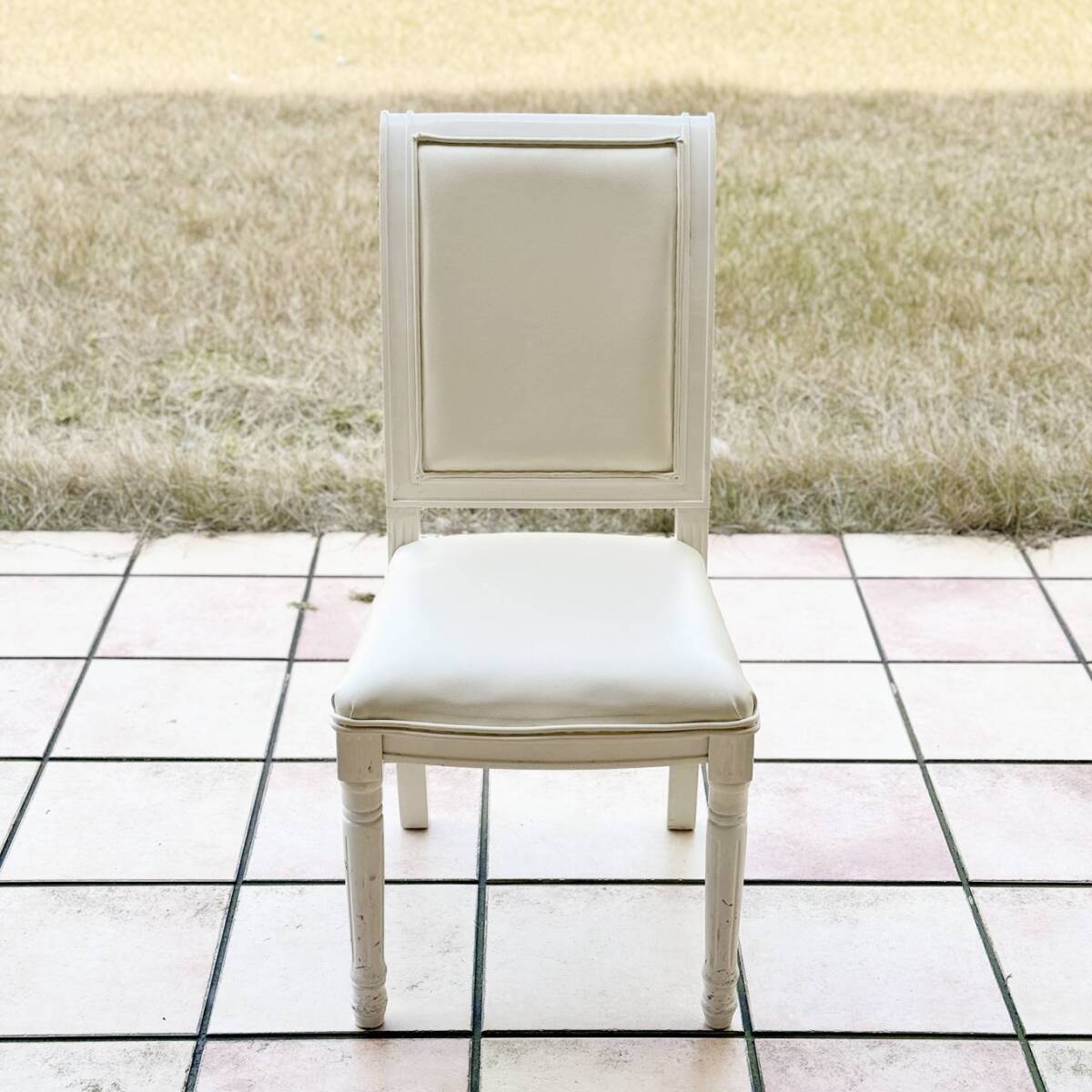 甲NM940　【在庫多数あり】　木製フレーム　合皮レザー　アンティーク調　ロココ調　ホワイト　白色　椅子　スツール　ダイニングチェア_画像4