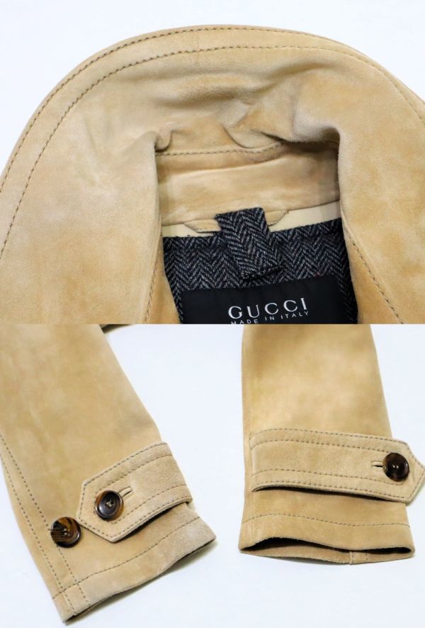 ★ 国内正規品 GUCCI トムフォード期 カウスエード ウールライナー付き トレンチコート グッチ SUEDE TRENCH COAT TOM FORD ベージュ 46_画像9