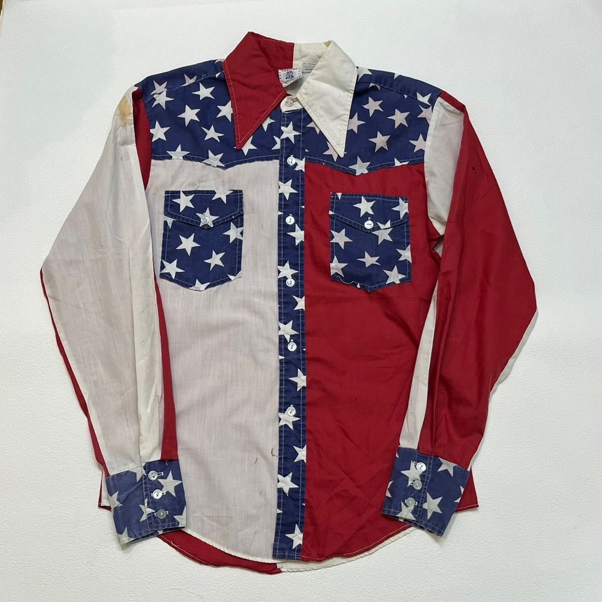 h333 70 年代 ケニントン アメリカ 国旗 クレイジー パターン スター シャツ vintage ビンテージ USA 70s KENNINGTON 星 crazy shirt