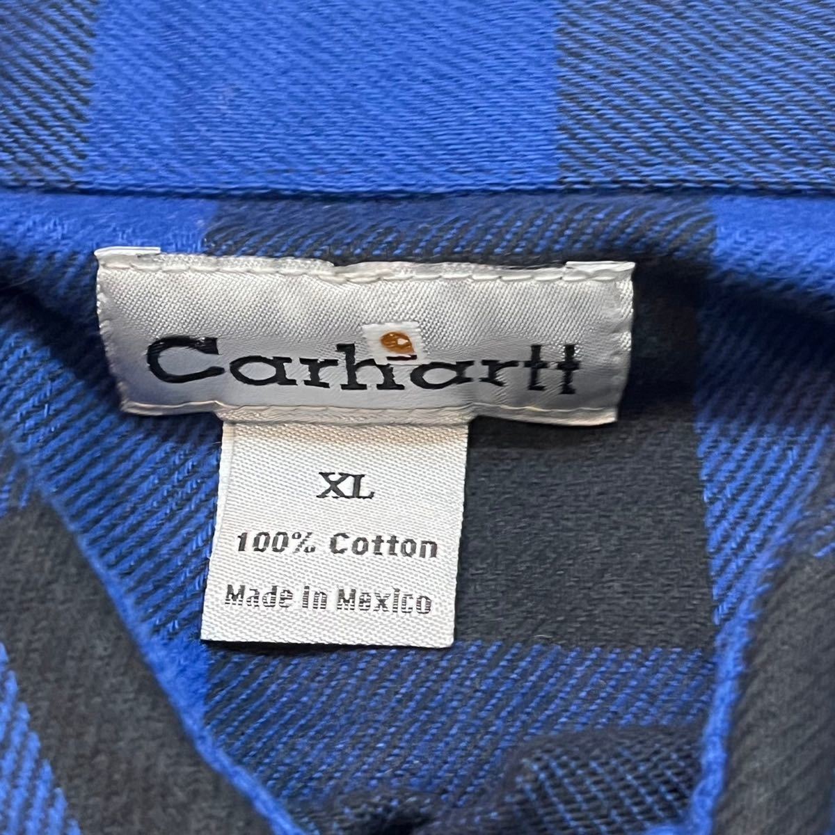 h369 デッドストック 90 年代 カーハート ブロック バッファロー チェック 柄 ネル シャツ carhartt XL vintage ビンテージ 90s ブルー_画像7