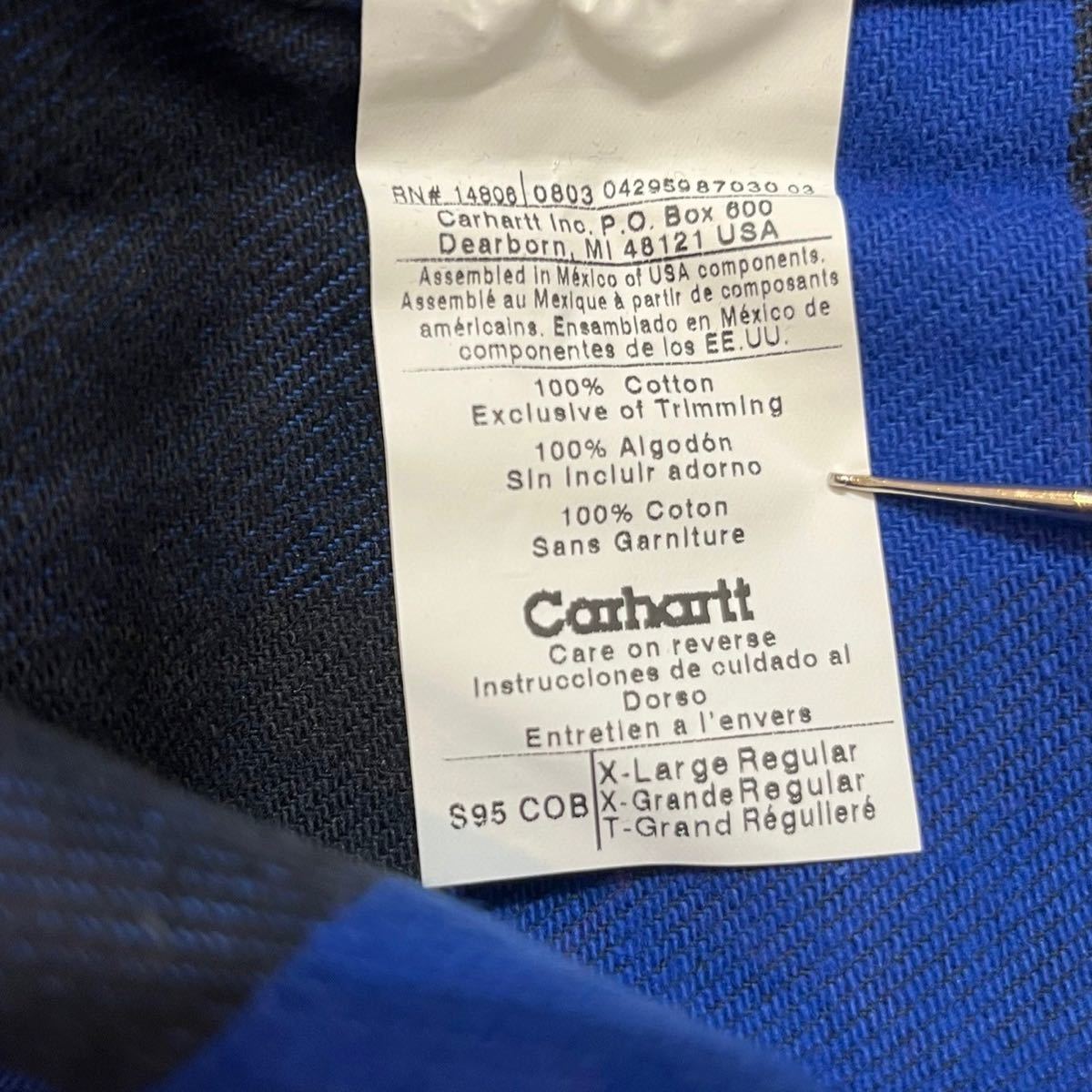 h369 デッドストック 90 年代 カーハート ブロック バッファロー チェック 柄 ネル シャツ carhartt XL vintage ビンテージ 90s ブルー_画像10