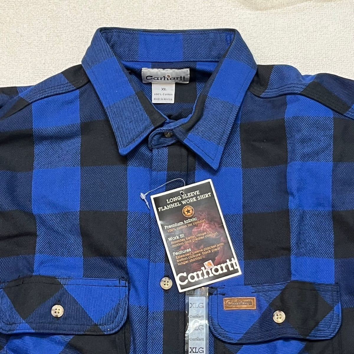 h369 デッドストック 90 年代 カーハート ブロック バッファロー チェック 柄 ネル シャツ carhartt XL vintage ビンテージ 90s ブルー_画像6