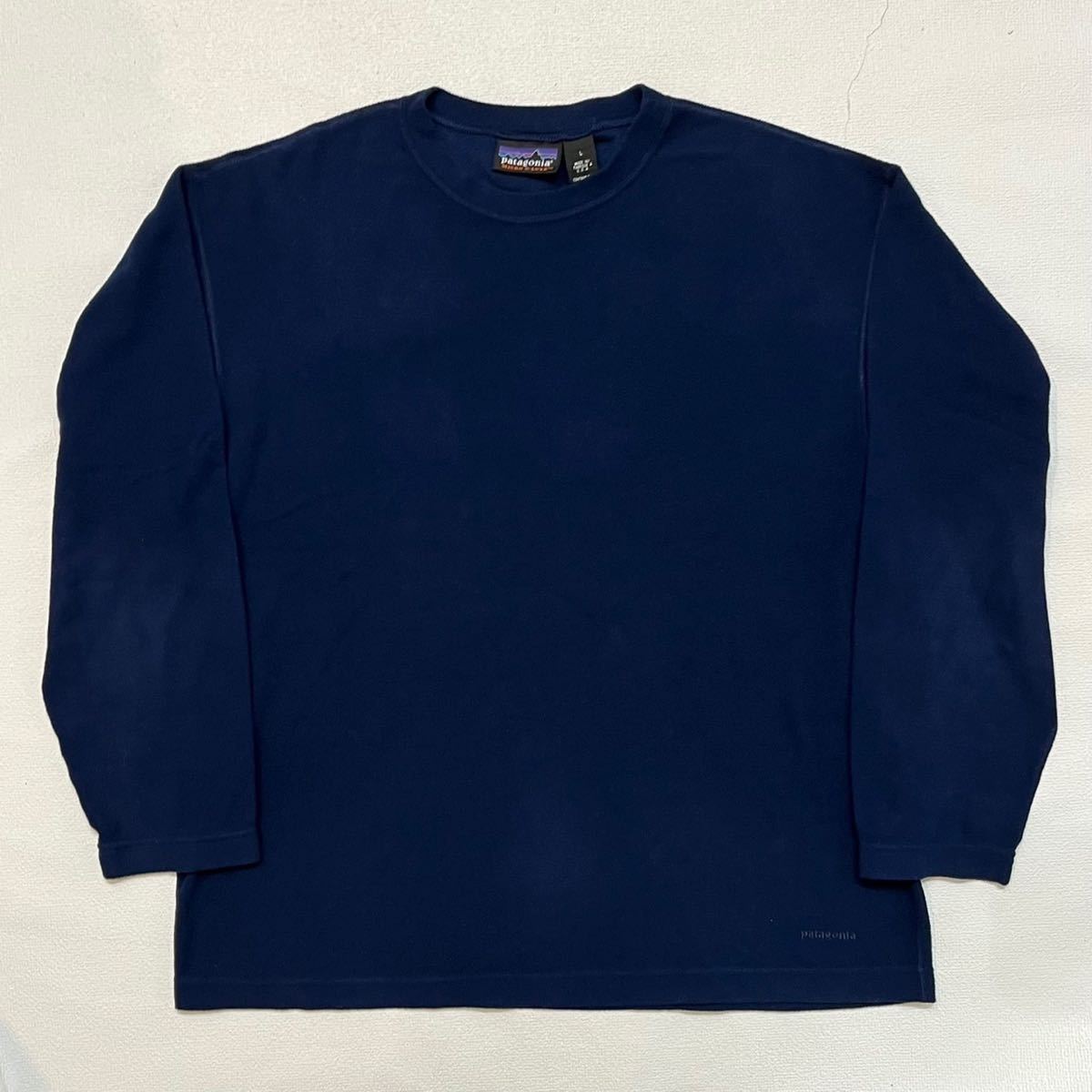 h328 2001 年 限定 パタゴニア MICRO D-LUXE CREW 裾 ロゴ フリース TEE L ネイビー patagonia アメリカ USA クルー navy L _画像1