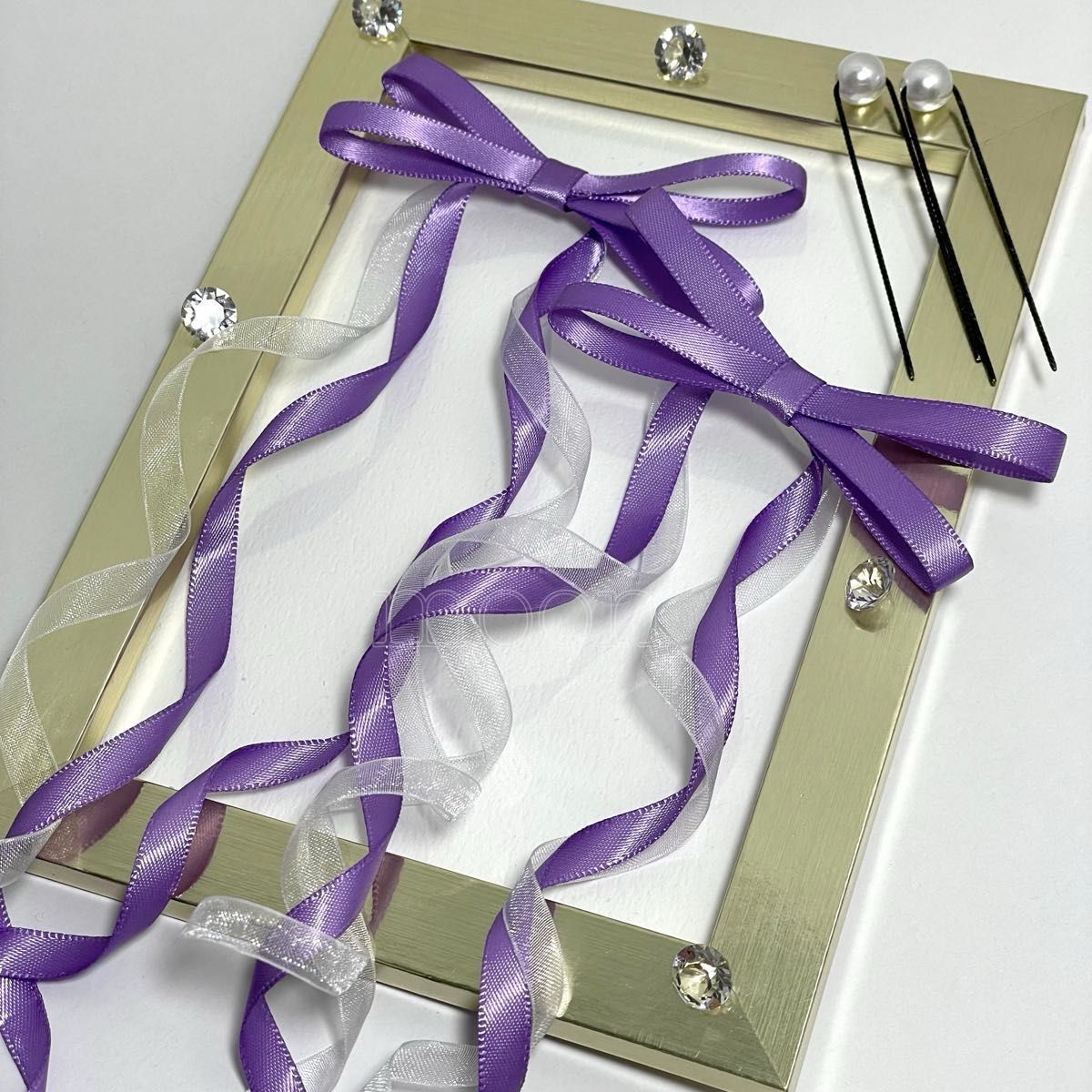 特別価格】ヘアメ リボン 量産型 ヘアピン パールガーランド 紫