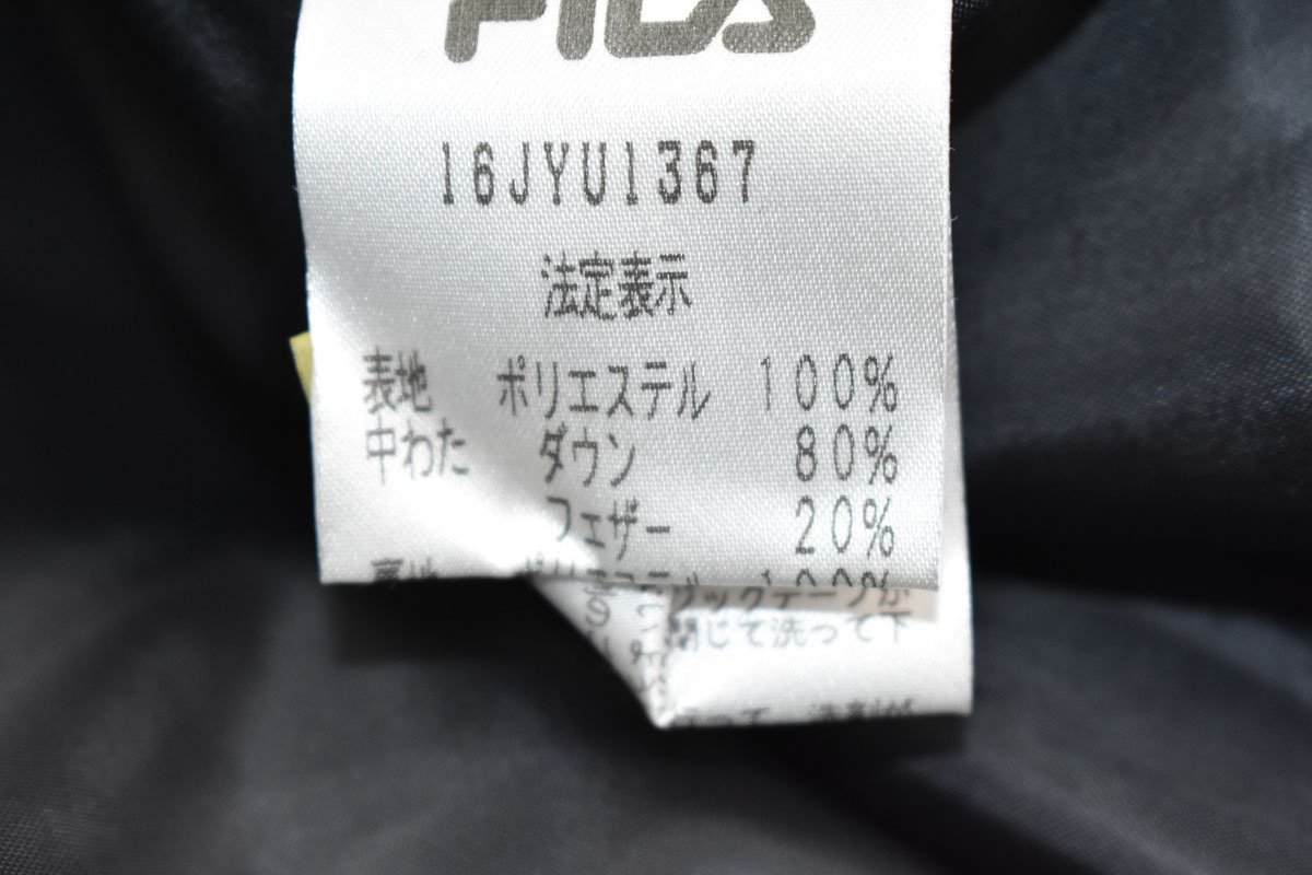 FILA フード付 ベンチコート Mサイズ 黒 中綿 ダウン80% フェザー20% [フィラ][ジャンパー][コート][防寒着][スポーツ観戦]