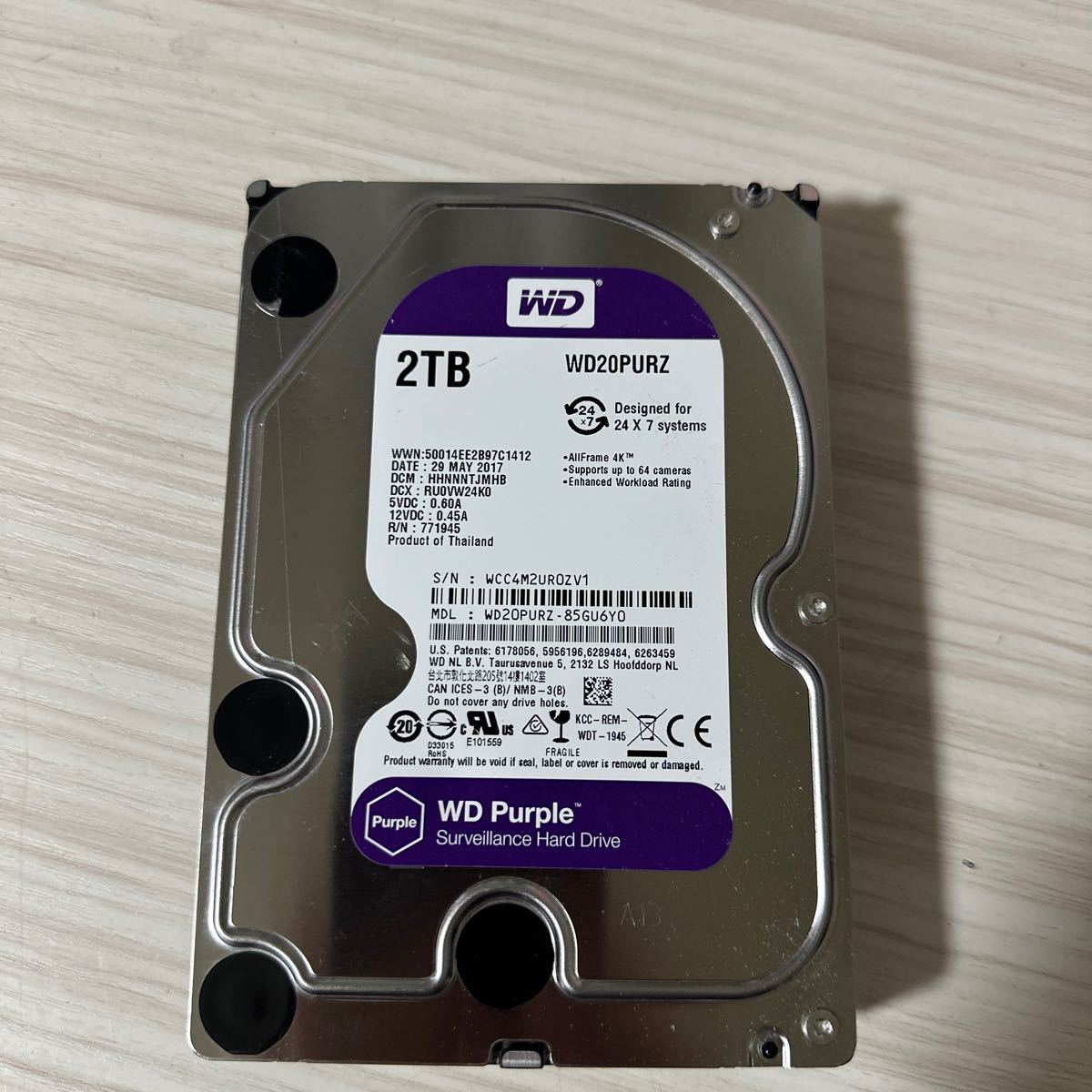 X501:【動作保証/使用0時間/AVコマンド対応】WDC WD20PURZ-85GU6Y0 3.5インチHDD SATA 2TB 2000GB_画像1