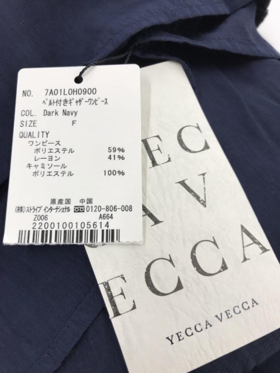 YECCA VECCA イェッカヴェッカ タグ付き ギャザー ワンピース sizeF/ダークネイビー ■◆ ☆ eac9 レディース_画像8