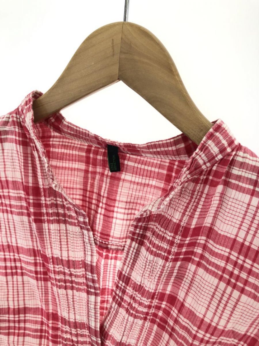 BENETTON Benetton check shirt sizeM/ red × white #* * eac9 lady's 