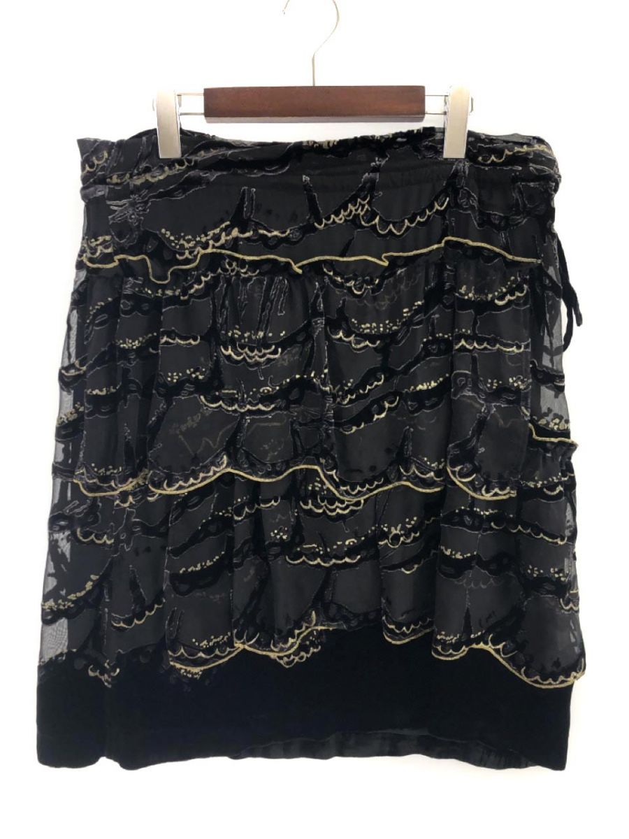 TSUMORI CHISATO Tsumori Chisato silk 100% total pattern skirt size2/ black series #* * eac9 lady's 