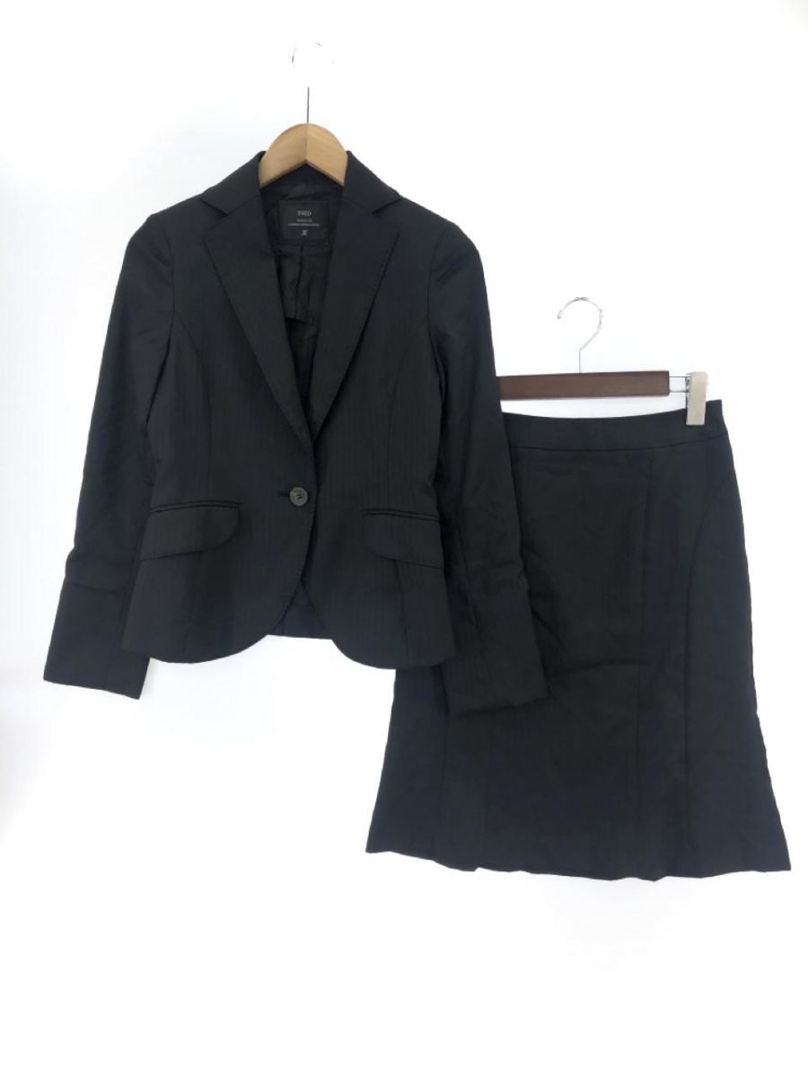 INED Ined wool . stripe setup jacket skirt suit size on 7 under 9/ black *# * eba5 lady's 