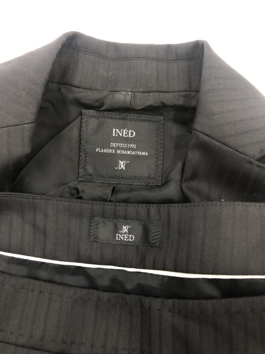 INED Ined wool . stripe setup jacket skirt suit size on 7 under 9/ black *# * eba5 lady's 