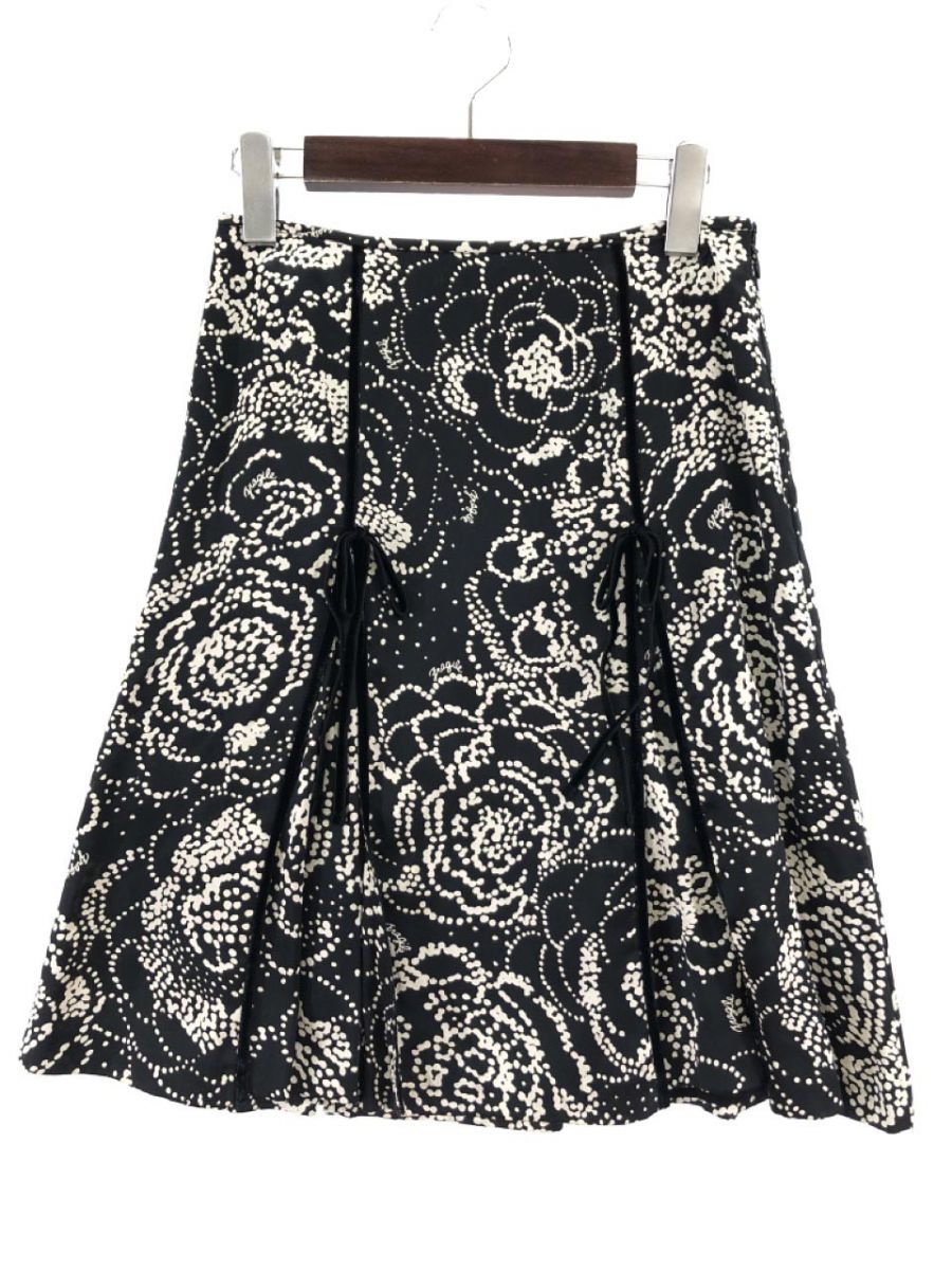 FRAGILE Fragile silk 100% total pattern skirt size34/ black series #* * ebb3 lady's 