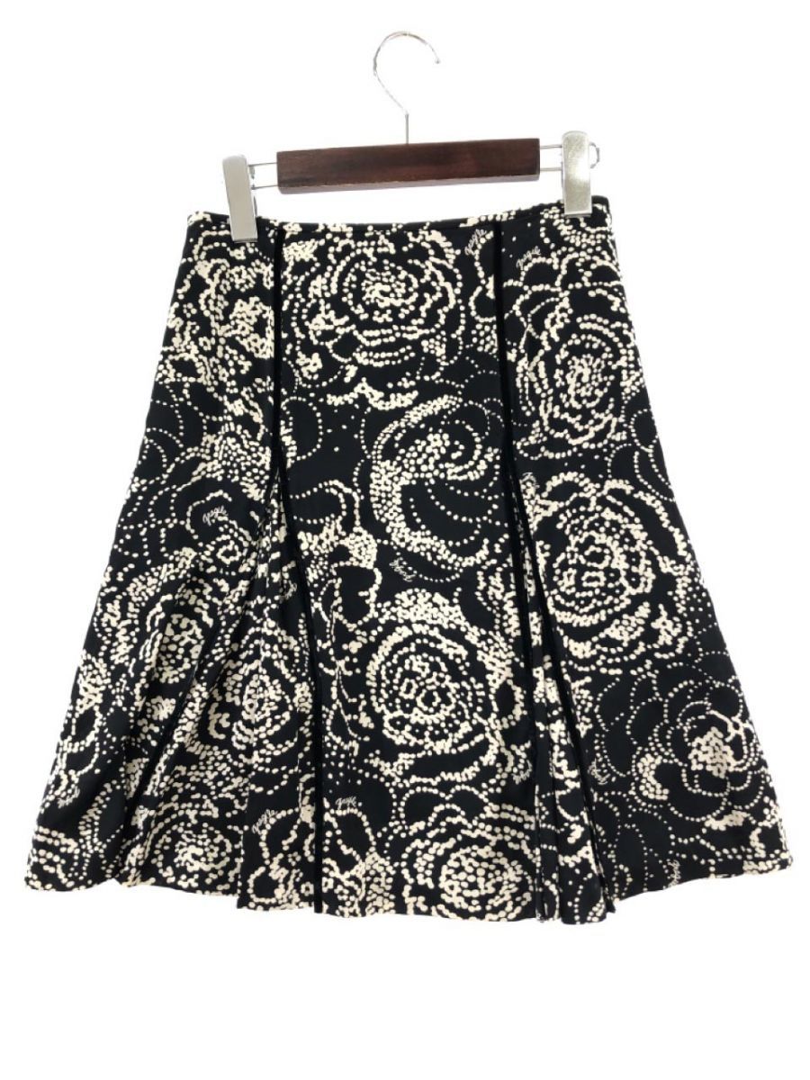 FRAGILE Fragile silk 100% total pattern skirt size34/ black series #* * ebb3 lady's 