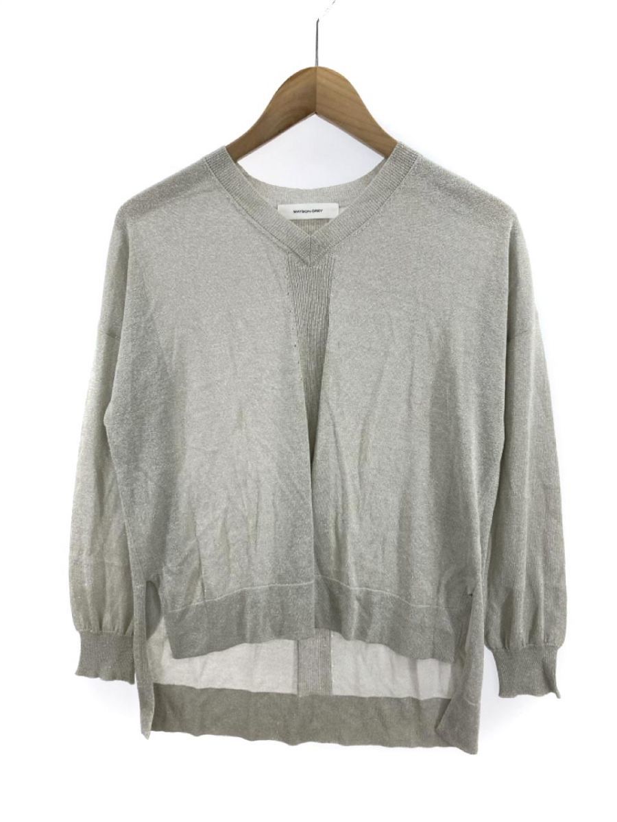 MAYSON GREY Mayson Grey V neck lame knitted sweater size2/ gray #* * ebb3 lady's 