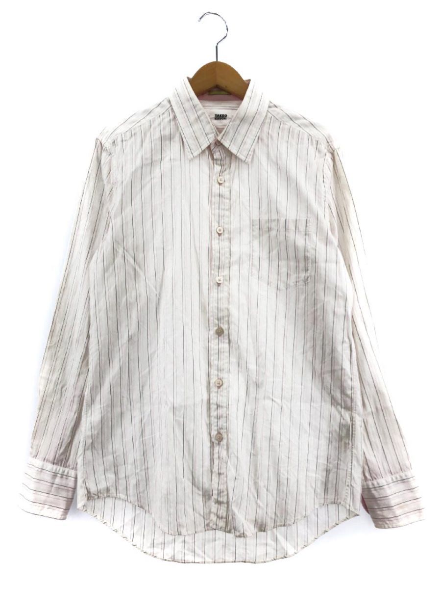 TAKEO KIKUCHI Takeo Kikuchi stripe pattern shirt size3/ white series ## * ebb3 men's 