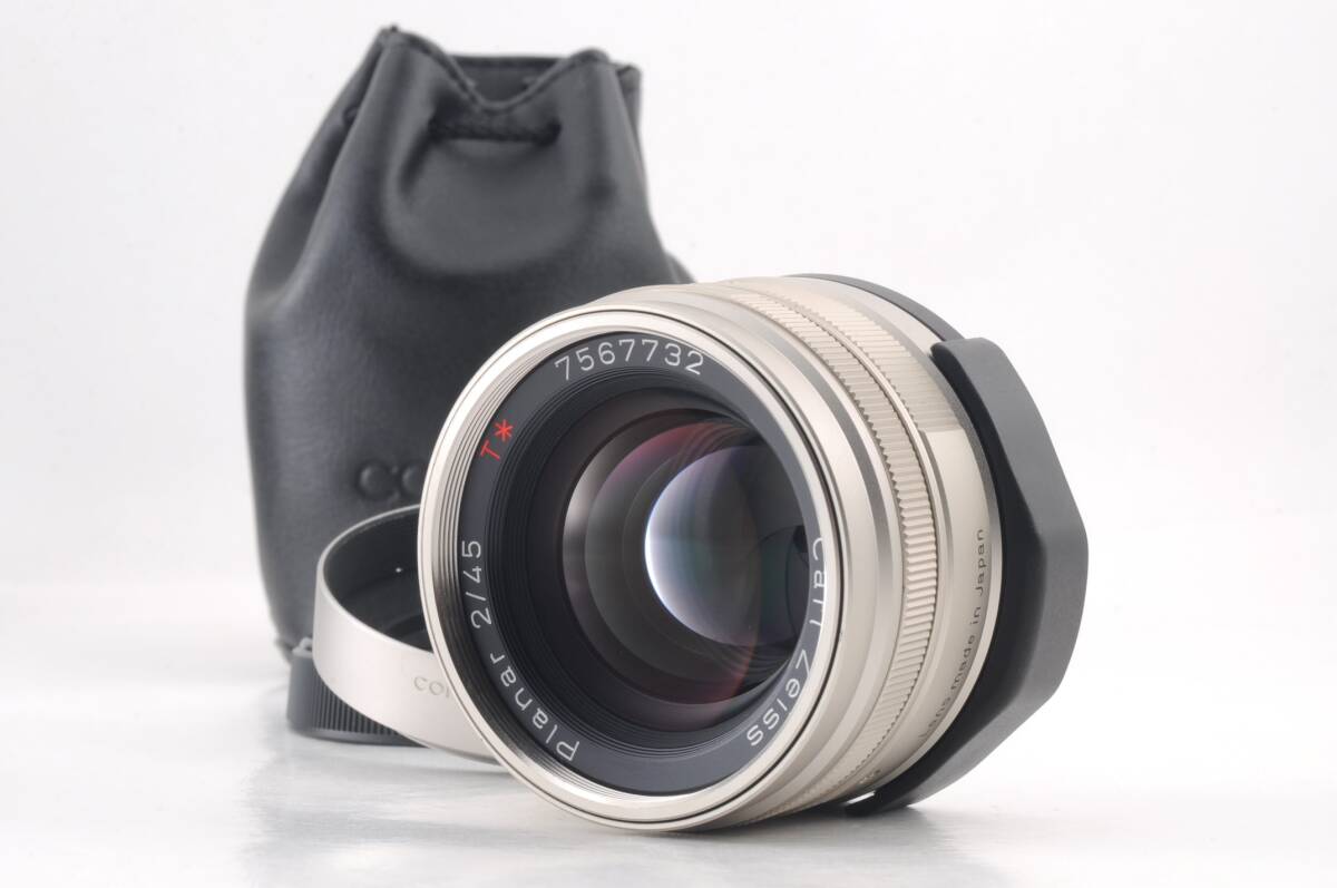 美品 動作品 コンタックス CONTAX Carl Zeiss Planar 45mm f2 T* Gマウント AF 一眼カメラレンズ ケース フード付 管K5960_画像1