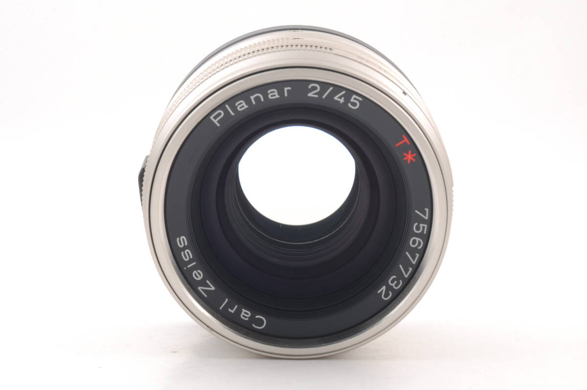 美品 動作品 コンタックス CONTAX Carl Zeiss Planar 45mm f2 T* Gマウント AF 一眼カメラレンズ ケース フード付 管K5960_画像6