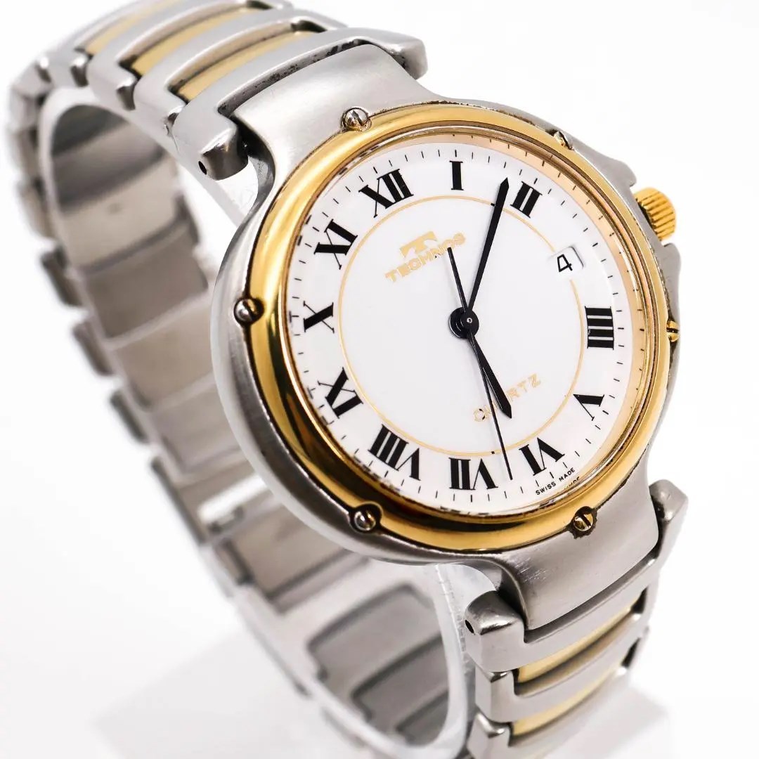 《希少》 TECHNOS 腕時計 ホワイト ヴィンテージ メンズ デイト r