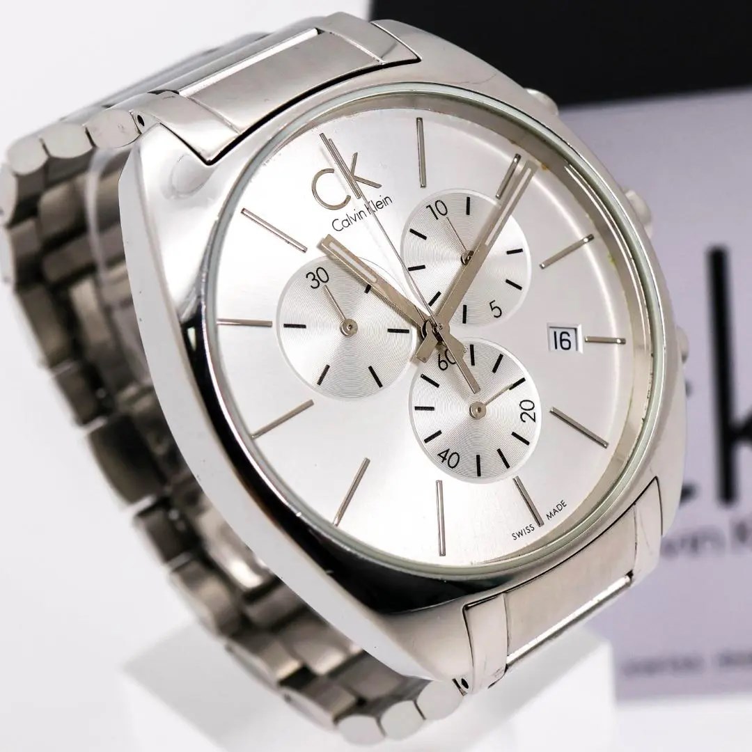 《人気》 Calvin Klein 腕時計 シルバー クロノグラフ メンズ g