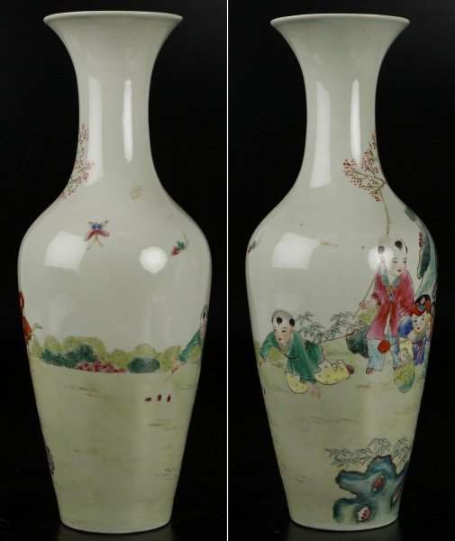■中国美術 大清乾隆年製 唐子文花瓶 高さ約35㎝■_画像3