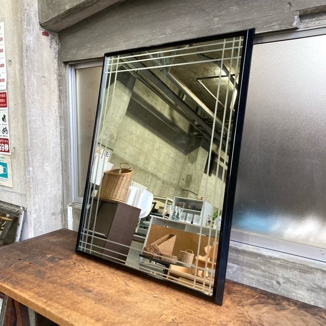 ブラックフレーム ウォールミラー モダン 91.5×116.5 大型 立てかけ鏡 姿見 黒縁 直接引取り歓迎(横浜市) digjunkmarket