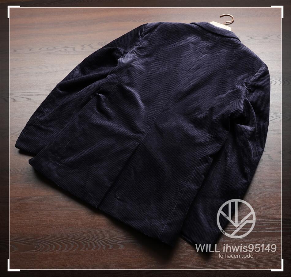 AS20　イギリス　テーラードジャケット　メンズ　XL(日本サイズでL程度)　スーツ　コーデュロイ　高品質　肉厚完売　紳士　ネイビー_画像3