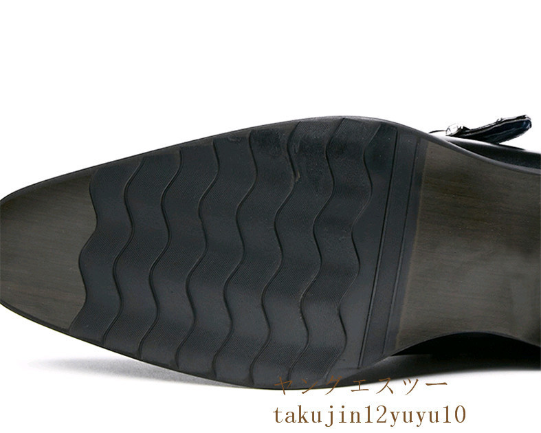 ビジネスシューズ 新品 メンズ レザーシューズ 高級牛革 モンクストラップ 紳士靴 5cmシークレット 本革 フォーマル 革靴 ブラック 27.5cm_画像3