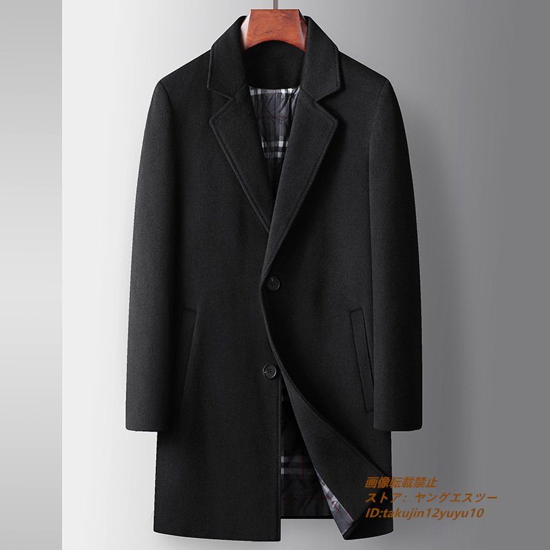 最上級*16万 ビジネスコート メンズ テーラードジャケット 紳士スーツコート 新品 厚手 ダウン綿ジャケット 超希少 ウール ブラック XL
