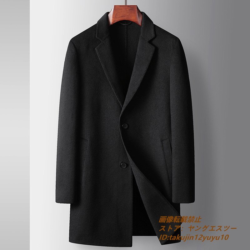 定価16万*最高級 ウールコート メンズコート紳士 ロングコート ビジネスコート 厚手 カシミヤコート チェスターコート アウター 黒色 2XL