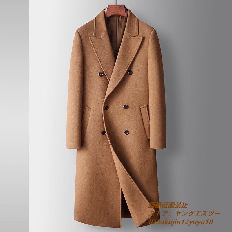 最高級 メンズコート カシミヤコート 紳士 ビジネスコート 厚手 ロングコート ダブルボタン チェスターコート ウールアウター キャメル 4XL_画像1