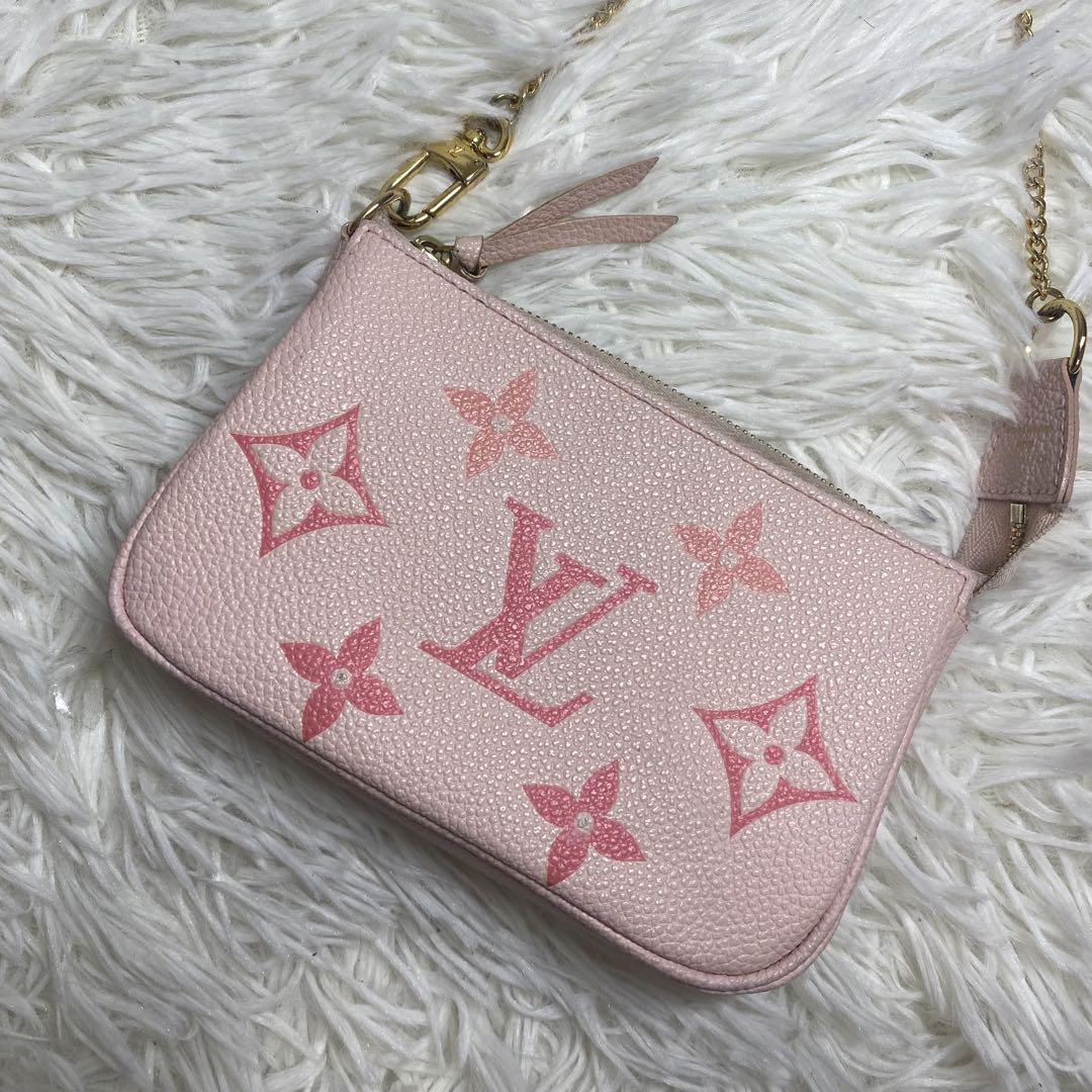 1円 LOUIS VUITTON 美品 ルイヴィトン M80501 ミニポシェット・アクセソワール アンプラント ピンク 桜色 型押しレザー_画像2