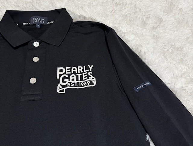 ・未使用 正規品・PEARLY GATES　パーリーゲイツ PGプリント ストレッチ ボタンダウン長袖Tシャツ　裏起毛　保温防寒　4号　Mサイズ　黒_画像2