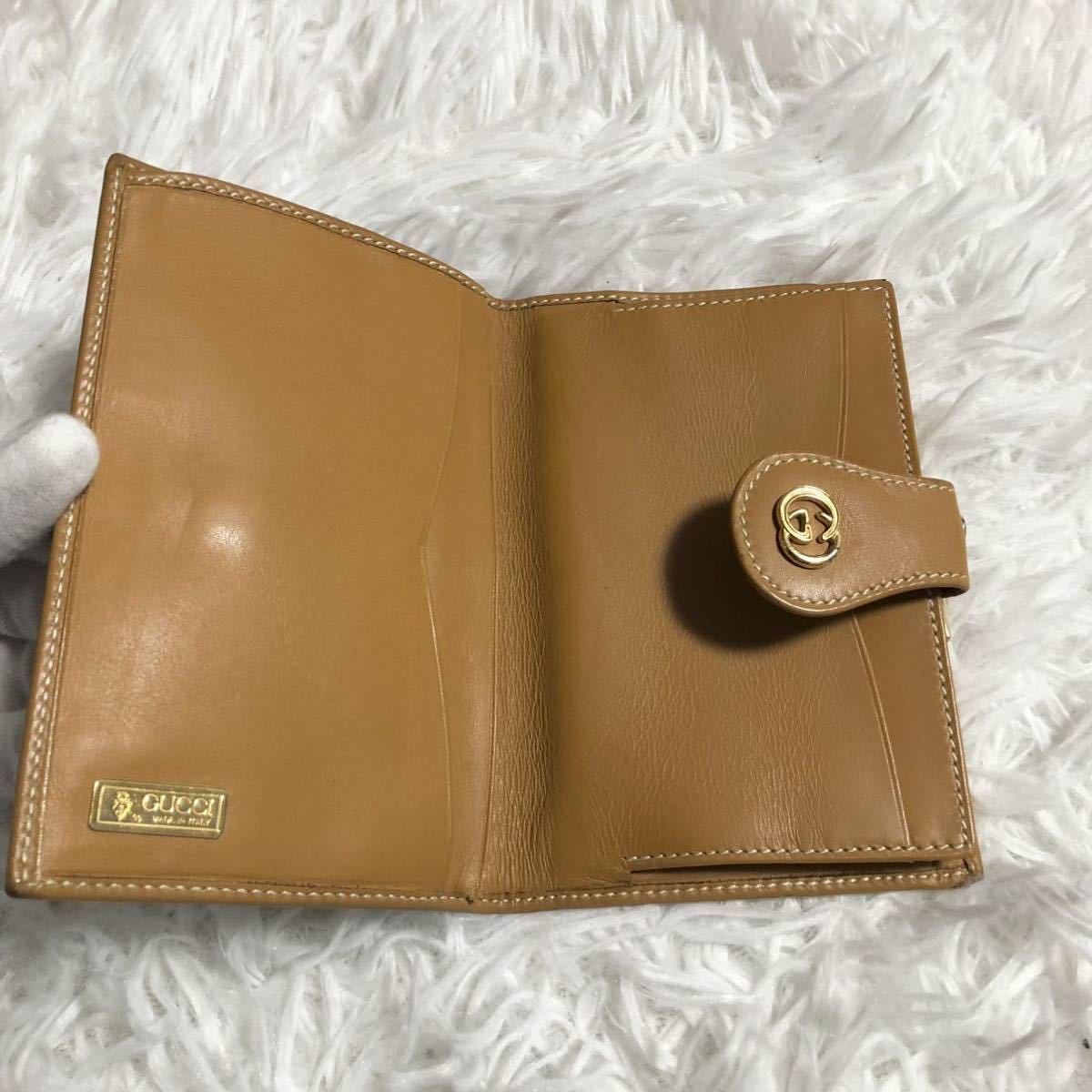 1円〜 GUCCI グッチ　オールドグッチ　マイクロ GG 二つ折り 財布 インターロッキング ヴィンテージ　ベージュ系　がま口 _画像2