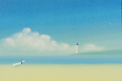 メルヘン画家　葉祥明額付ミニアート「ジェイクの砂浜散歩」在庫限りです。_画像3