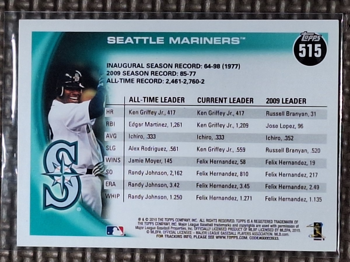 2010 Topps #515 Seattle Mariners Franchise History KEN GRIFFEY JR./ICHIRO SUZUKI _画像2