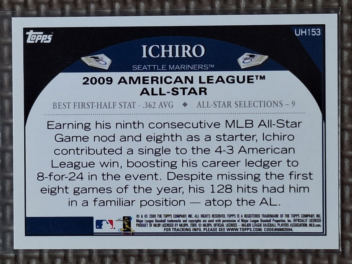 2009 Topps Update #UH153 ICHIRO SUZUKI All-Star Game Seattle Mariners Orix Blue Wave_画像2