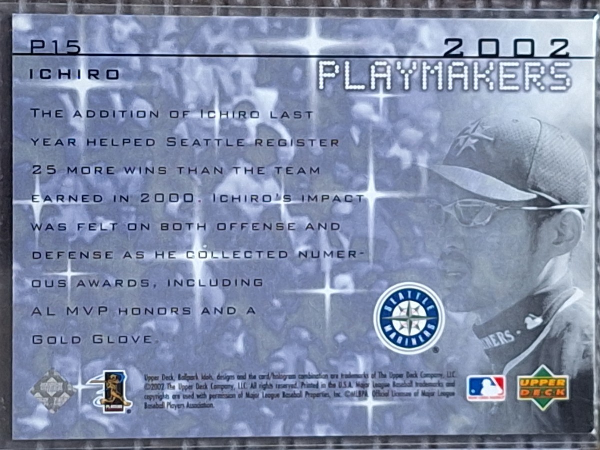 2002 Upper Deck Ballpark Idols #P15 ICHIRO SUZUKI Playmakers Seattle Mariners Orix Blue Waveの画像2