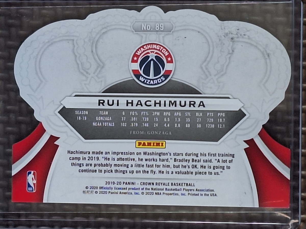 2019-20 Panini Crown Royale #89 RUI HACHIMURA RC Crystals Die-Cut Gonzaga Washington Wizards Los Angeles Lakers_画像2