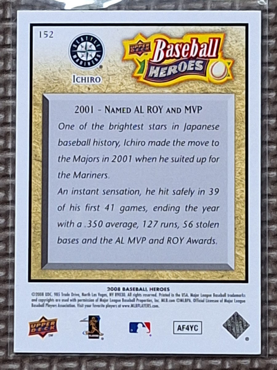 2008 Upper Deck Baseball Heroes #152 ICHIRO SUZUKI 2001 Named AL ROY And MVP Seattle Mariners Orix Blue Wave_画像2