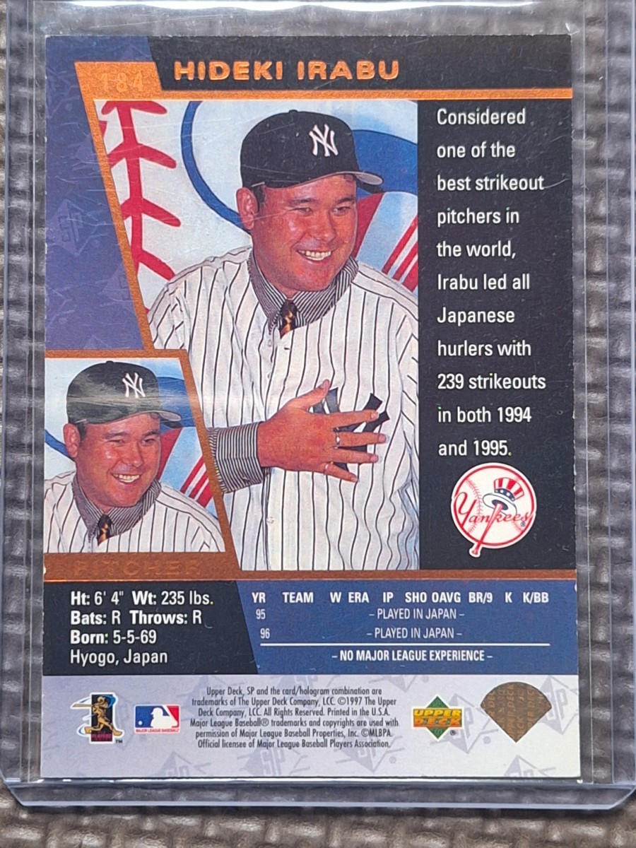 1997 Upper Deck SP #184 HIDEKI IRABU RC New York Yankees Lotte Orions Chiba Lotte Marines_画像2
