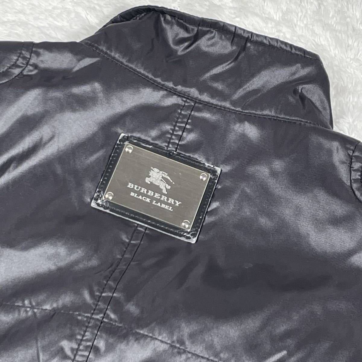 美品◎ バーバリーブラックレーベル BURBERRY BLACK LABEL ナイロンジャケット ブルゾン ノバチェック プレートロゴ ホース 黒 メンズ L_画像4