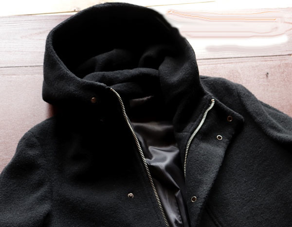 新品■GUYSOUL ウール コート L 黒 メンズ フード ロング wool コート アウター ジャケット ダッフル 重厚 ブラック 肉厚 大襟 ビジネス_画像2
