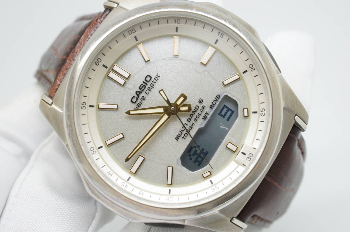 B48●作動良好 CASIO カシオ WAVE CEPTER TOUGH SOLAR 電波ソーラー MULTI BAND 6 WVA-M630 メンズ腕時計 シルバー お洒落 クォーツ
