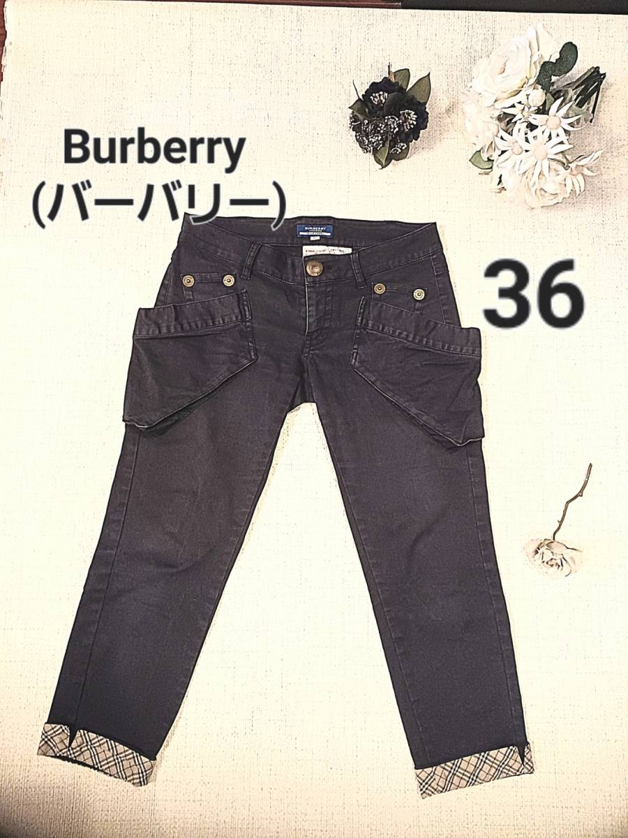 個性的なポケット付き♪Burberry(バーバリー)黒デニム　36 裾ノバチェック_画像1